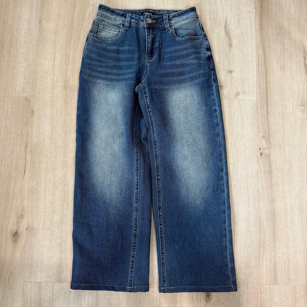 FLAMINGALS High Rise Cropped Wide Leg Denim Jeans Size Small